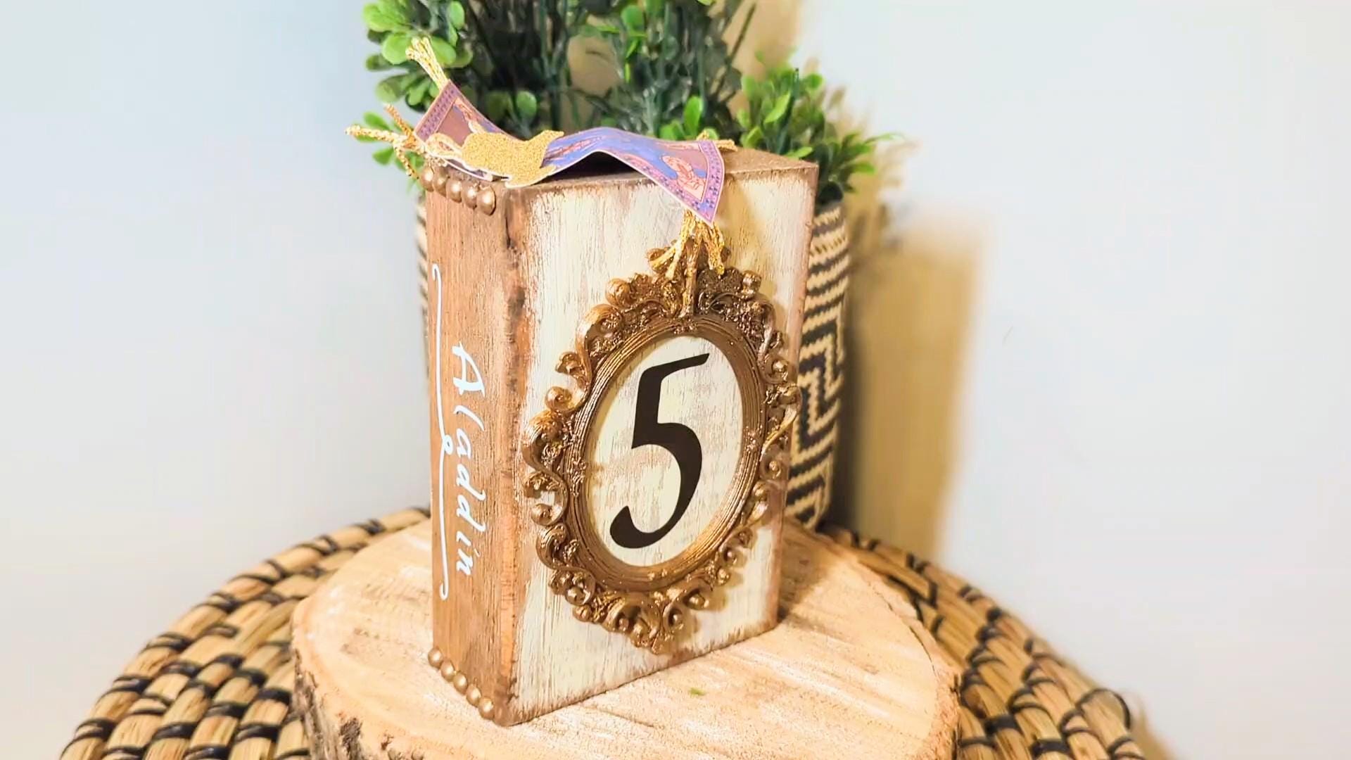 Disney Aladdin table number decor, Disney wedding table numbers, Disney wedding decor, Disney wedding, Disney princess table number